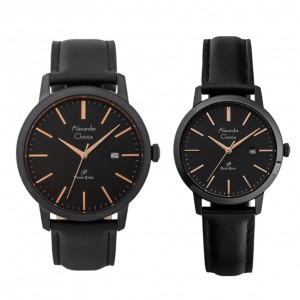 Alexandre Christie AC 1007 Full Black Rosegold Tick Leather Couple